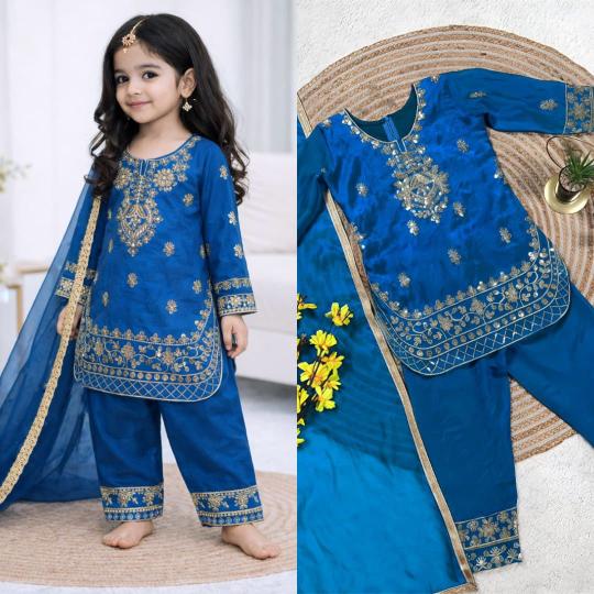 Ramzan Eid Special Kids Festive Silk Blue Baby clothes wholesaler in Surat